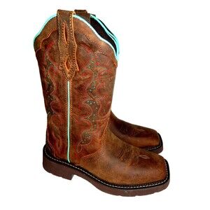 Justin Raya Brown Water Buffalo Western Cowgirl Boots Women's 8.5 B Square Toe